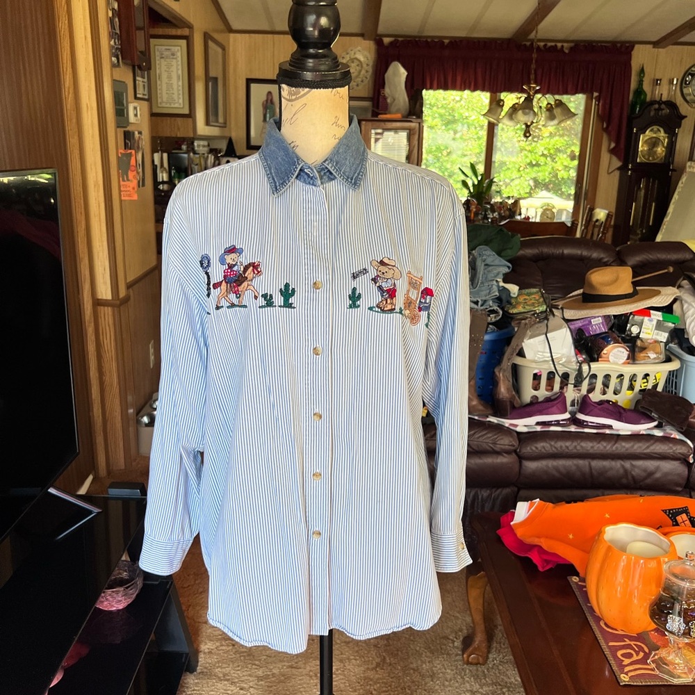 Women’s vintage Embroidered Cowboy Bears Button Up Quizz again brand.